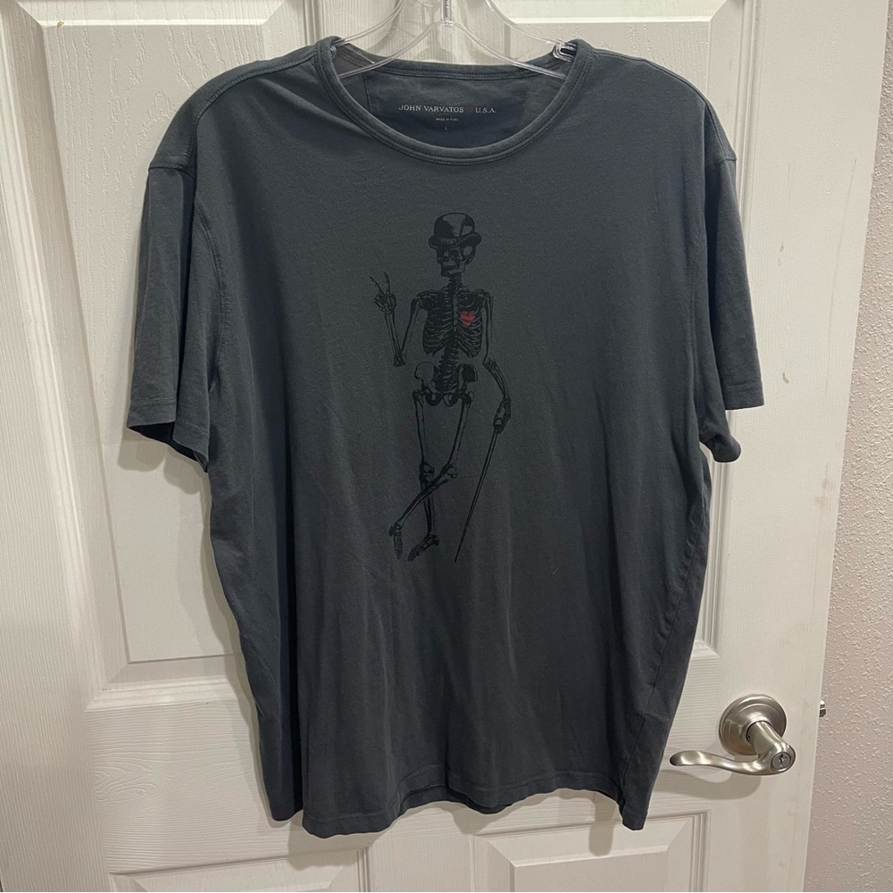 John Varvatos Skeleton Gentleman Graphic Short Sleeve Tee Gray Men's Size Large